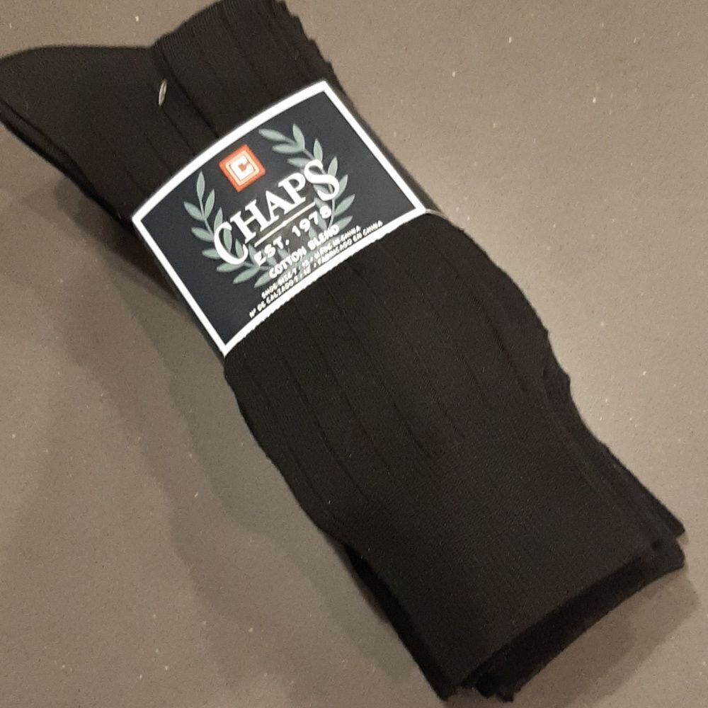 Chaps Mens 6 Pair Black Cotton Blend Dress Socks  NWT